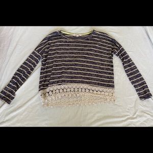 Rewind Stripped Black Sweater with Lace on Bottom